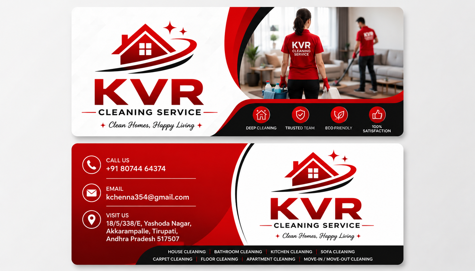 KVR Cleaning Service visiting card - contact details